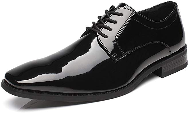 Faranzi Tuxedo Oxford Patent Leather Plain Toe Wedding Dress Shoes for Men Lace up Comfortable Formal Business Shoes