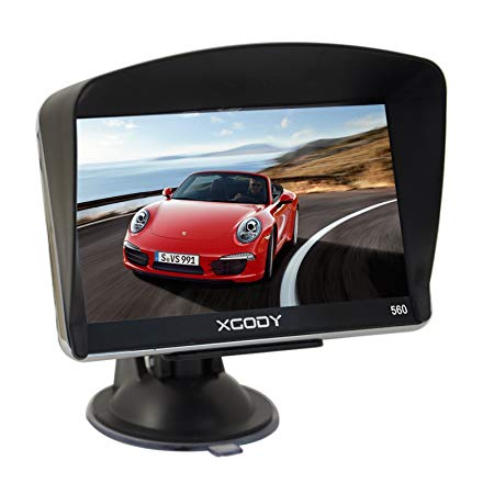 Xgody 560 Portable Car GPS Navigation 5 Inch Sat Nav Touch Screen Built-in 8GB 128MB RAM FM MP3 MP4 Lifetime Map Vehicle Navigator with Sun Shade(560F SC）