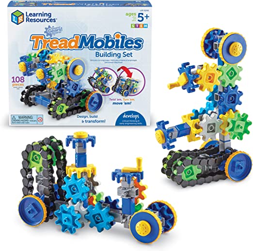 Learning Resources Gears! Gears! Gears! Treadmobiles Building Set, STEM Toys, Develops Early Engineering Skills, 108 Pieces, Ages 5