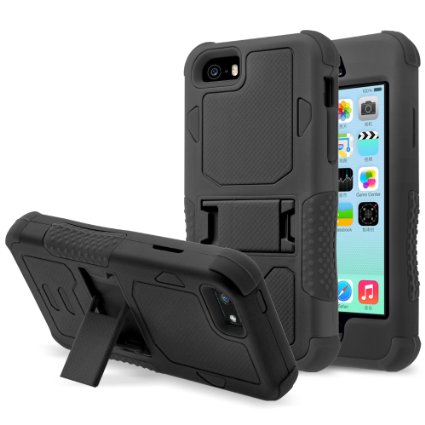 iPhone SE Case, iPhone 5 / 5S Case, RANZ BLACK Rugged Impact Armor Hybrid Heavy Duty with Kickstand Cover For Apple iPhone SE / iPhone 5 / 5s