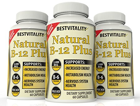 Best Vitality - Vegan Safe All Natural Vitamin B Complex B12 Methylcobalamin, B6 & Folic Acid - 60 Vegetarian Capsules. Three Pack Bundle (Best Value!!!) - Made In USA
