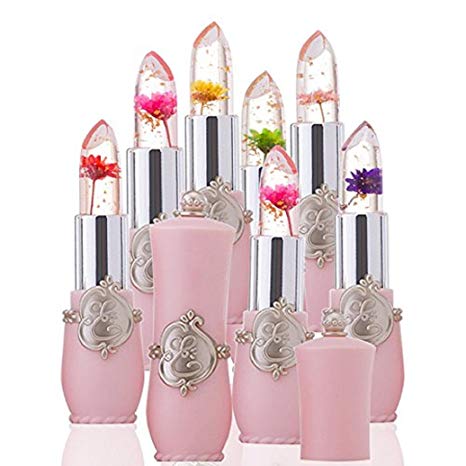 Pack of 6 Crystal Flower Jelly Lipstick, FirstFly Long Lasting Nutritious Lip Balm Lips Moisturizer Magic Temperature Color Change Lip Gloss (B)
