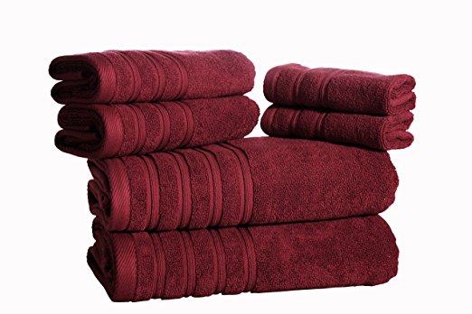 Feather & Stitch Fade-Resistant 100% Cotton 6-Piece Towel Set, Hotel Quality, Super Soft and Highly Absorbent, Burgandy
