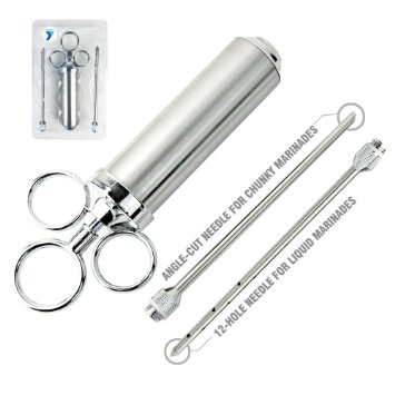 Yacoto Stainless Steel Meat Injector Kit with 2-oz Large Capacity Barrel refills and 2 Professional Marinade Needles