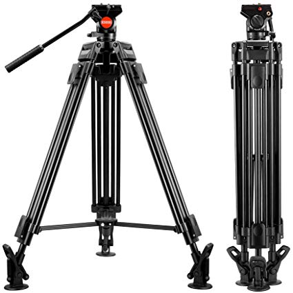 Heavy Duty Aluminum Video Tripod - ESDDI VT-60 64 inch- Shooting Tripod with Fluid Head, Max Loading 11.02 LBS, DSLR Camcorder, Weight: 8.7 Lbs/3.95Kg