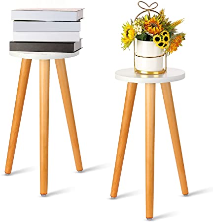 Plant Stand, Carkoci 2 Pack Wood Flower Holder Mid-Century Plant Pot Stand for Indoor, Outdoor, Garden 16.5’’ Tall Round Side Table, Modern Home Decor (Plant and Pot NOT Included)