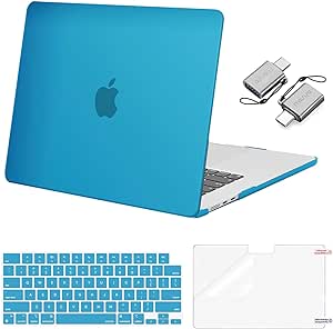 MOSISO Compatible with MacBook Air 15 inch Case 2023 2024 Release M3 A3114 M2 A2941 Liquid Retina Display Touch ID, Plastic Hard Shell Case&Keyboard Cover&Screen Protector&Type C Adapter, Aqua Blue