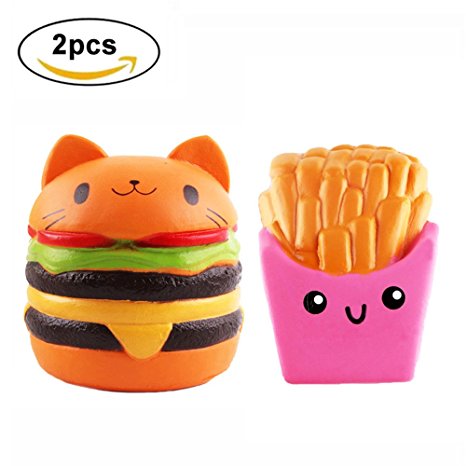 Squishy Jumbo Cat Hamburgers Sweet Fries Scented Slow Rising large Kawaii Squishy Charms, Hand Pillow Toy, Squeeze Toys,Toy hop props,Children Cute Cat Toys-Huston Lowell