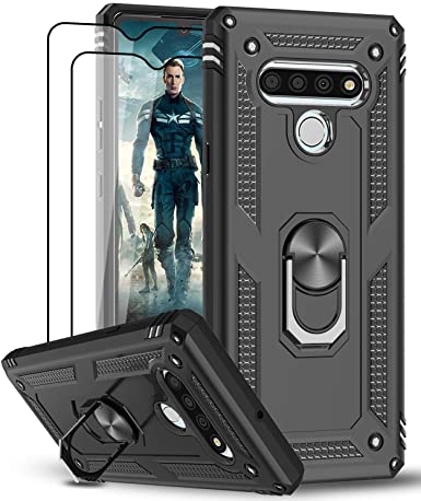 LeYi LG Stylo 6 Case, LG Stylo 6 Phone Case with Tempered Glass Screen Protector [2 Pack], [Military Grade] Armor Protective Phone Case with Magnetic Car Mount Ring Kickstand for LG Stylo 6, Black