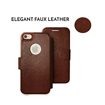 iPhone SE Wallet Case, iPhone 5S/5 Wallet Case - Elegant Faux Leather - Lightweight & Multifunction - Travel Wallet Credit Card Holder - Free Screen Protector - Vintage Dark Brown