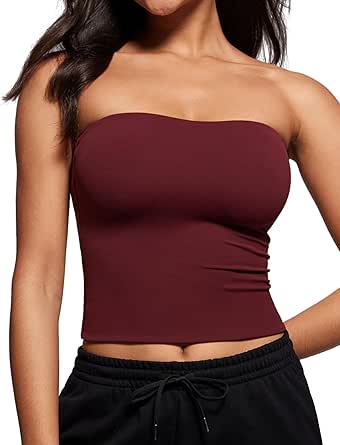 CRZ YOGA Butterluxe Double Lined Tube Tops for Women Basic Bandeau Cropped Tops Strapless Casual Going Out Crop Top