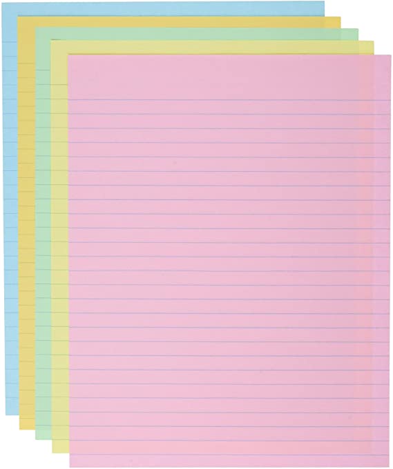 Assorted Colors, 500 Sheets, Ruled Exhibit Paper, 8-1/2 x 11 Inches