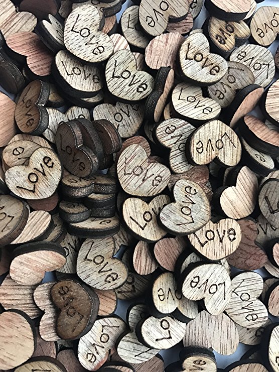 200pcs Rustic Wooden Love Heart Wedding Table Scatter Decoration Crafts Children's DIY manual patch