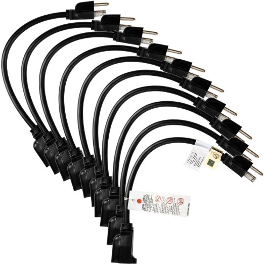 Etekcity 10 Pack Power Extension Cord Cable Strip, 16AWG/13A, UL Listed, 2015 Upgraded Version, Black