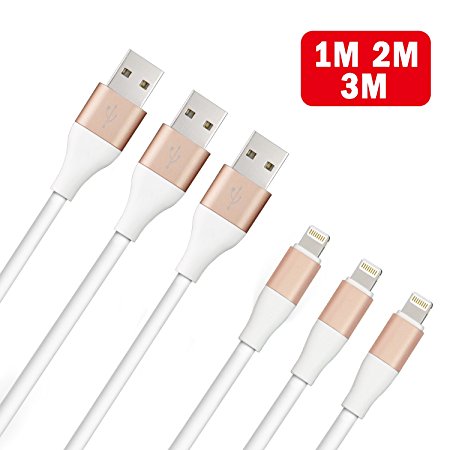 3PCS 123M iPhone Lightning Cable, High-speed Durable Syncing and Charging Cable for iPhone Devices iOS9 System (Gold)