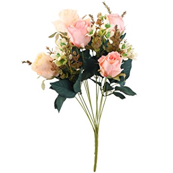 Soledi Artificial Flowers Earl Rose Bouquet Silk Arrangement Large Palace Rose Pink (No Vase)