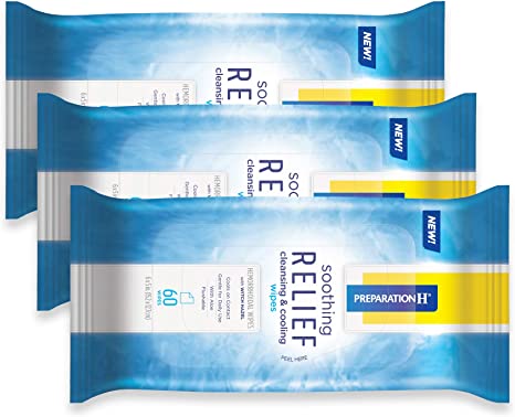 Preparation H Soothing Relief Cleaning and Cooling Wipes, 180-Count Pack, Flushable Wipes with Witch Hazel for Butt Itch and Aloe