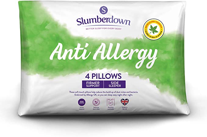 Slumberdown Anti Allergy Super Support Firmer Pillows, Pack of 4, Ideal for Side Sleepers
