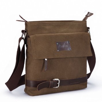 Zebella Vintage Canvas Shoulder Bag Messenger Case Backpack for Ipad Travel Portfolio Bag
