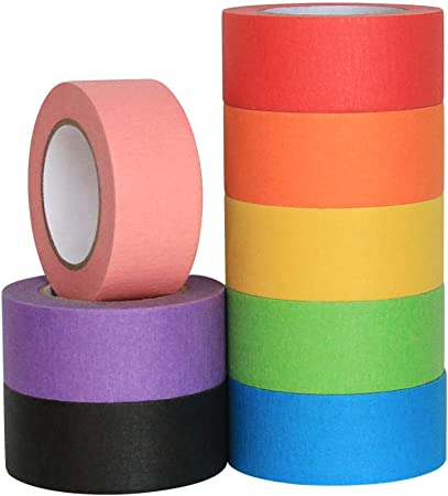 ATACAT Colored Masking Tape - 8 Pack of 1 Inch x 14.2Yards Rainbow Colors Painters Tape - Colorful Craft Art Paper Tape for Kids Labeling Arts Crafts DIY Decorative Coding Decoration Teaching Supplies