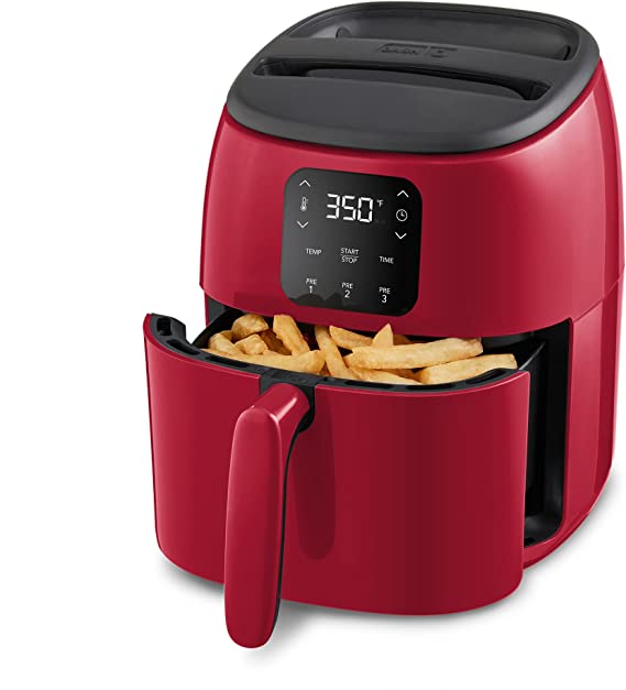 DASH Tasti-Crisp™ Digital Air Fryer with AirCrisp® Technology, Custom Presets, Temperature Control, and Auto Shut Off Feature, 2.6 Quart - Red