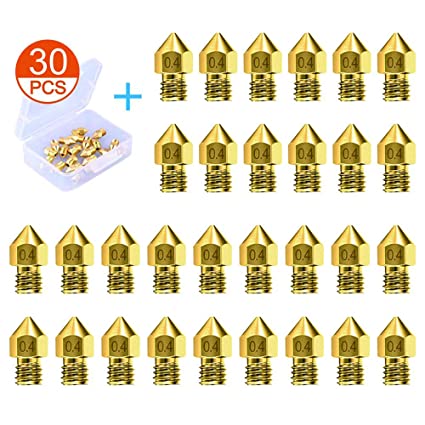 AJSPOW 30PCS 3D Printer Extruder Nozzles 0.4mm for Anet A8 Makerbot MK8 Creality CR-10 10S S4 S5 Ender 3 3Pro 5 with Free Storage Box