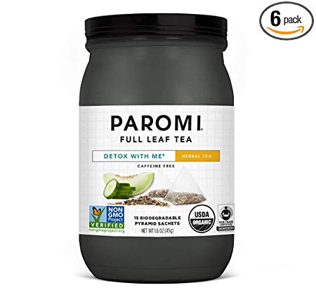 Paromi Tea Organic Detox with Me Caffeine-Free Rooibos Herbal Tea, 15 Pyramid Tea Bags - Non-GMO
