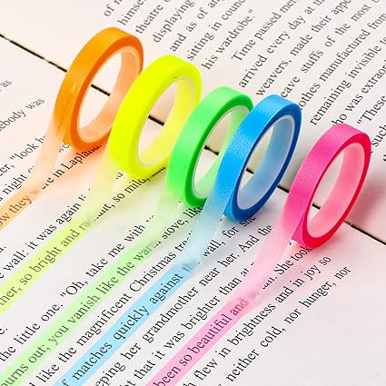 5 Rolls Highlighter Tape Colored Transparent Marking Sticker Removable Fluorescent Neon Tape Annotation Supplies for Teachers Students Reading Home Office (0.23inch X 16ft)