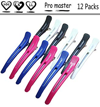 No-Trace Hair Clips for Women and Girls by HH&LL - Styling and Sectioning with Silicone Band - Professional Salon Hair Clips and DIY Accessories – 12 Packs (Pro master)