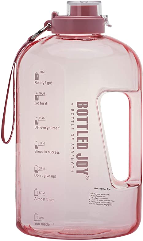 BOTTLED JOY 1 Gallon Water Bottle, BPA Free Large Water Bottle Hydration with Motivational Time Marker Reminder Leak-Proof Drinking Big Water Jug for Camping Sports Workouts and Outdoor Activity