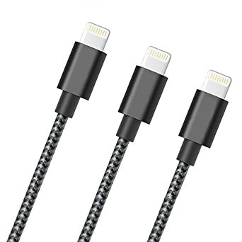 ONSON iPhone Cable,3Pack 6FT Nylon Braided Cord Apple Lightning Cable Certified to USB Charging iPhone Charger for iPhone 7/7 Plus/6/6 Plus/6S/6S Plus,SE/5S/5,iPad,iPod Nano 7 (Black White,6FT)