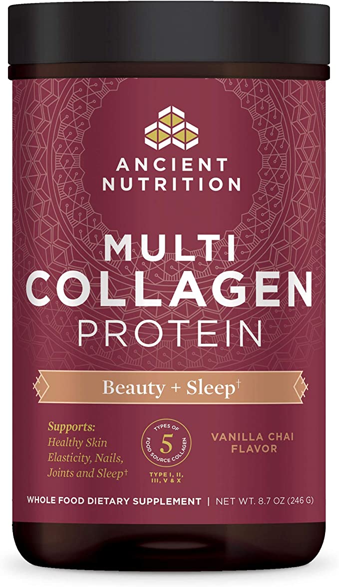 Ancient Nutrition Multi Collagen Protein Powder Beauty   Sleep, Vanilla Chai, Formulated by Dr. Josh Axe, Collagen Supplement Promotes Restful Sleep & Supports Hair, Skin, Nails, Joints & Gut, 8.7oz