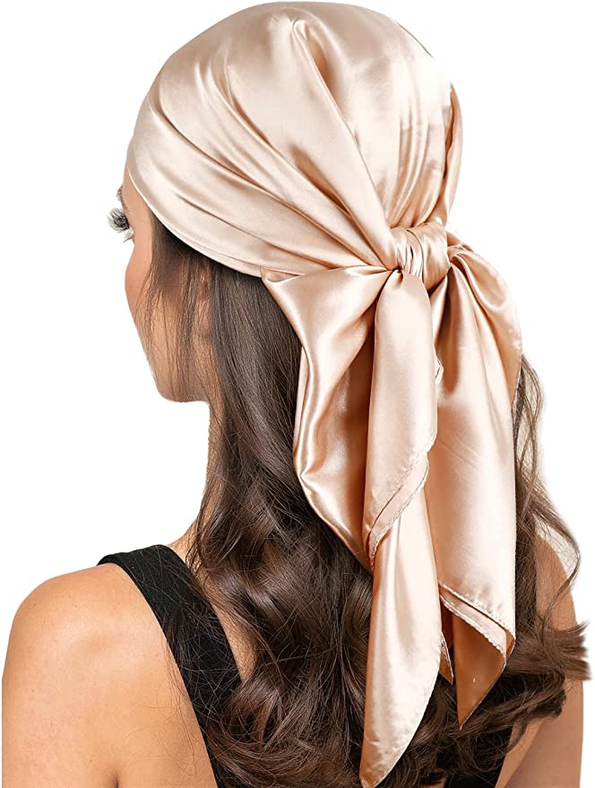 Fashion Satin Square Head Scarf: 35 inch Lightweight Silk Like Neck Scarfs - Luxury Hair Bandana Neckerchief for Ladies Women