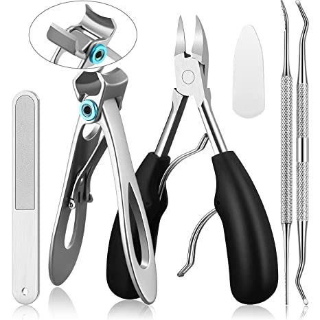 Toenail Clipper Half Jaw Toenail Clippers Large Toenail Clippers 16 mm Wide Jaw Opening Nail Clippers with Ingrown Toenail File and Lifter, Stainless Steel Cuticle Trimmer for Men Women Seniors (Black)