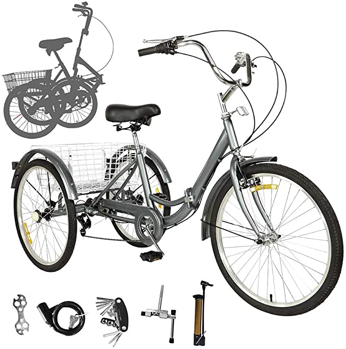 EOSAGA Adult Tricycles 7 Speed, Cruiser Trike Bike Three-Wheeled Bicycles Brake System with Shopping Basket for Seniors, Women, Men