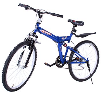 VEVOR Folding Mountain Bike 6/7 Speed Mountain Bike 26Inch Shimano Carbon Steel Folding Suspension Folding Bike Blue