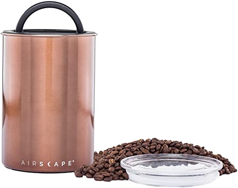 Airscape Coffee and Food Storage Canister - Patented Airtight Lid Preserve Food Freshness with Two Way CO2 Valve, Stainless Steel Food Container, Mocha Brown, Medium 7-Inch Can