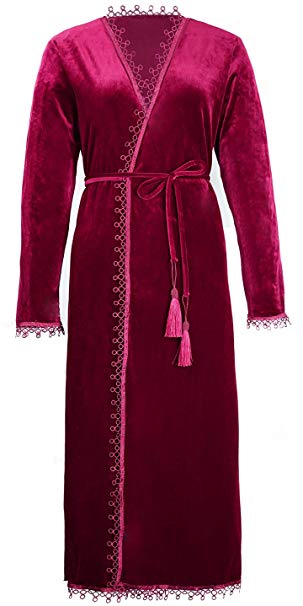 BellisMira Women's Velvet Dressing Gown Winter Pajamas Warm Bathrobe Wrap Kimono Elegant Flannal Robe Sleepwear