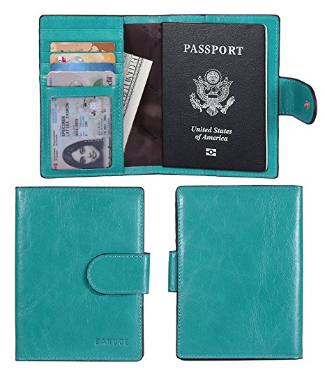 Banuce Italian Leather Passport Cover Card Holder Travel Wallet