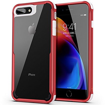 iPhone 8 Plus Case, LEDOWP Double Color Mixed Edge Shells TPU Gel Rubber Shockproof Sleeve for Apple iPhone 8 Plus (Red & White)