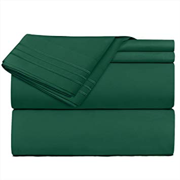 Nestl Bedding 3 Piece Sheet Set - 1800 Deep Pocket Bed Sheet Set - Hotel Luxury Double Brushed Microfiber Sheets - Deep Pocket Fitted Sheet, Flat Sheet, Pillow Cases, Twin XL - Hunter Green