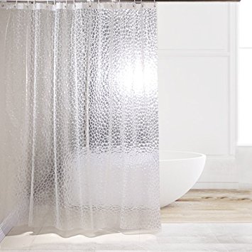 Eforcurtain Decorative Non Toxic Semi-transparent EVA Bathtub Curtain 3D Cube Design, Standard Size Mildew Proof Shower Curtain Liner with Rust Proof Metal Grommets 72 x 72 Inch