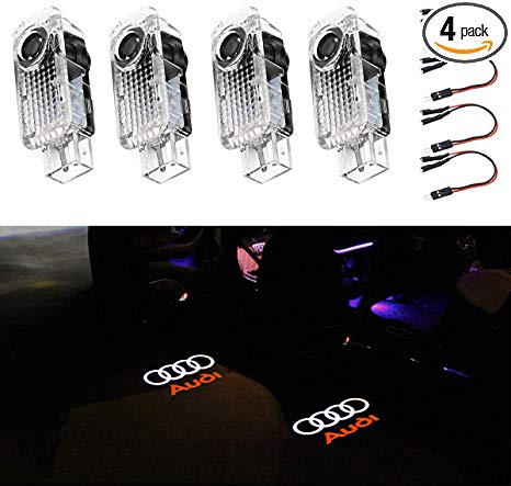 Car Door LED Lighting Entry Ghost Shadow Projector Welcome Lamp Logo Light for AUDI Series Symbol Emblem Courtesy Step Lights Kit Replacement（4 pack）