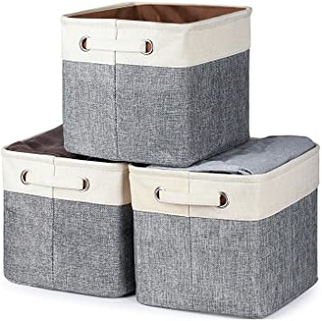 Kntiwiwo Foldable Storage Bin Collapsible Basket Cube Storage Organizer Bins with Dual Carry Handles for Home Closet Nursery Drawers Organizer, Set of 3