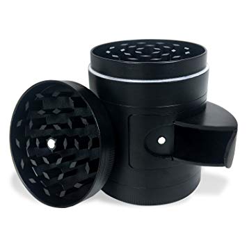 STK 5-Piece Grinder with Easy Access Window - Heavy Duty Anodized Aluminum - More Convenient - Herb Grinder - 2 Inch Diameter - 54 Diamond Cut Teeth - Magnetized Chambers - Black (Black)