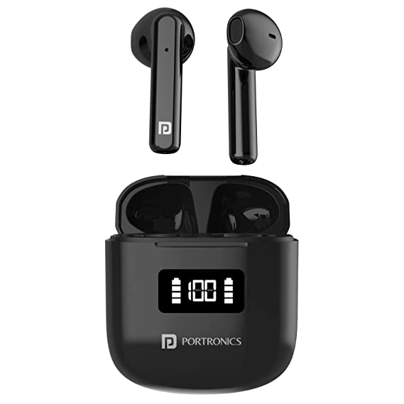 Portronics Harmonics Twins 26 TWS Earbuds with ENC, Bluetooth 5.1, 13mm Driver, 27Hrs Playtime, Digital Display, Type C Charging, Dual Mic.(Black)