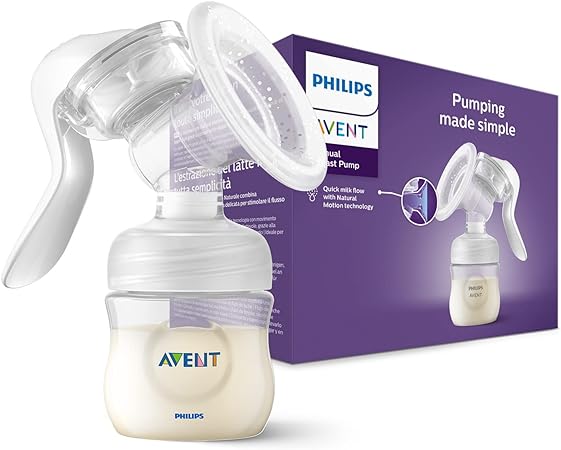 Philips Avent Manual Breast Pump - BPA Free Single Hand Breast Pump (Model SCF430/01), White, Transparent