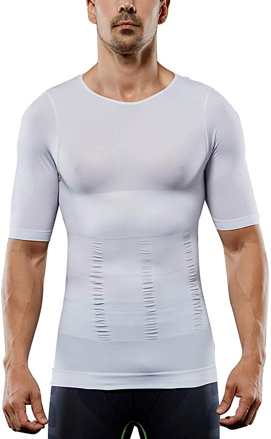 HEXIN Mens Slimming Body Shaper Shirts Abs Abdomen Compression Shapewear T-Shirt