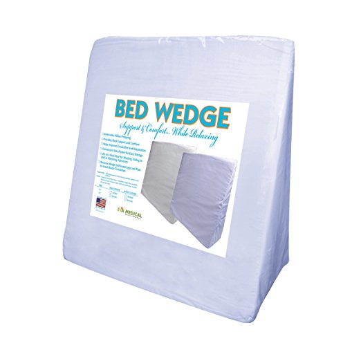 Eva Medical Wedge Bed Pillow 22" x 22" x 7.5" with blue pillow cover (MADE IN USA)