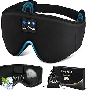 LC-dolida Sleep Mask with Bluetooth Headphones, Sleep Headphones Bluetooth Sleep Mask Eye Mask Pressure Relief Night Sleeping Headphones for Side Sleepers Best Gift and Travel Essential